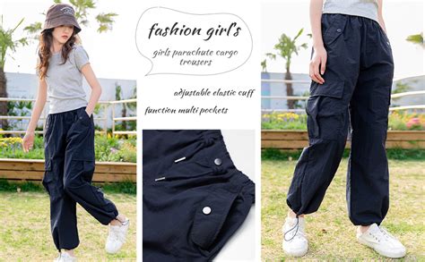 children's parachute pants|Rolanko Girls Baggy Cargo Trousers, Adjustable Elastic Waist .